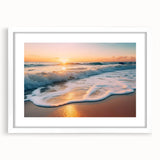 Framed wall art featuring a serene seascape design with a white mat, showcasing calming ocean waves and a clear blue sky, perfect for enhancing home decor.