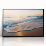 Framed black acrylic wall art showcasing a serene seascape design with vibrant colors and intricate details, perfect for enhancing modern home decor and creating a calming atmosphere.