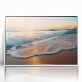 Framed acrylic wall art showcasing a serene seascape design with vibrant blues and whites, perfect for coastal-themed decor, enhancing any living space.