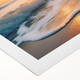 Rolled canvas wall art showcasing a serene seascape design with vibrant blues and soft grays, elegantly packaged in a protective cardboard tube for shipping.