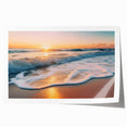 Rolled print of a vibrant seascape design featuring dynamic waves and a colorful sunset, ideal for coastal-themed decor, presented in a protective tube.