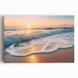 Stretched canvas wall art showcasing a serene seascape design with calming blues and soft whites, ideal for coastal home decor. Perfect for enhancing tranquil spaces.