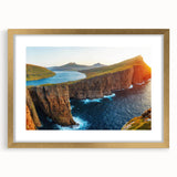 Elegant gold-framed wall art depicting serene landscapes and seascapes, showcasing vibrant colors and intricate details, perfect for home decor enhancement.