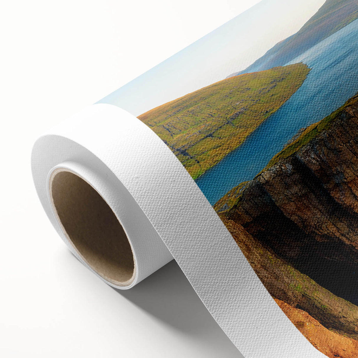 Rolled canvas showcasing a serene seascape design with vibrant blues and soft whites, ideal for coastal-themed decor. Perfect for enhancing any living space.