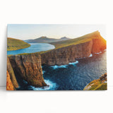 Stretched canvas wall art collection showcasing vibrant seascape and landscape designs, featuring rich blues and greens, perfect for modern home decor.