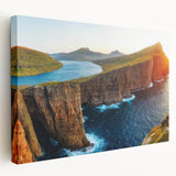 Stretched canvas wall art design showcasing a serene seascape in vibrant blues and greens, perfect for coastal decor. Ideal for enhancing any living space with a tranquil ocean view.