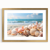 Elegant gold-framed wall art collection showcasing vibrant landscapes and seascapes, designed with a modern aesthetic, enhancing any home decor with sophistication.