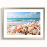 Framed wall art collection showcasing a serene seascape design with a silver mat, perfect for enhancing home decor. Ideal for coastal-themed interiors.