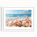 Framed wall art collection showcasing serene seascapes and landscapes in a sleek white frame with a mat, perfect for enhancing modern home decor.