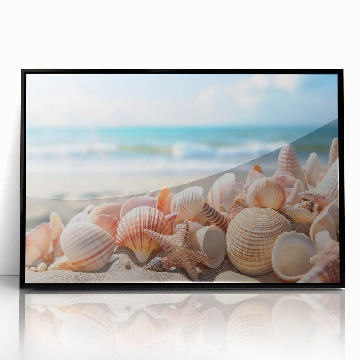 Framed acrylic wall art collection showcasing a serene seascape design, featuring calming blue and white tones, perfect for coastal decor enthusiasts.