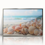 Framed acrylic wall art featuring a coastal landscape design, showcasing serene seascapes with silver accents, ideal for modern home decor. The artwork is presented in a sleek frame, enhancing its aesthetic appeal for any living space.