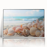 Framed acrylic wall art featuring a vibrant seascape design, showcasing waves and a sunset in rich colors, perfect for enhancing coastal-themed decor.