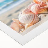 Rolled canvas artwork showcasing a serene seascape with vibrant blues and soft clouds, presented in a protective cardboard tube for safe shipping.