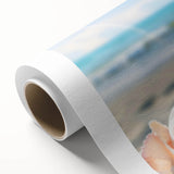 Rolled canvas showcasing a vibrant seascape design in rich blues and greens, ideal for coastal decor, packaged securely in a durable tube for protection.