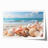 Rolled print of a serene seascape landscape featuring vibrant blues and greens, showcasing gentle waves and a clear sky, ideal for home decor.