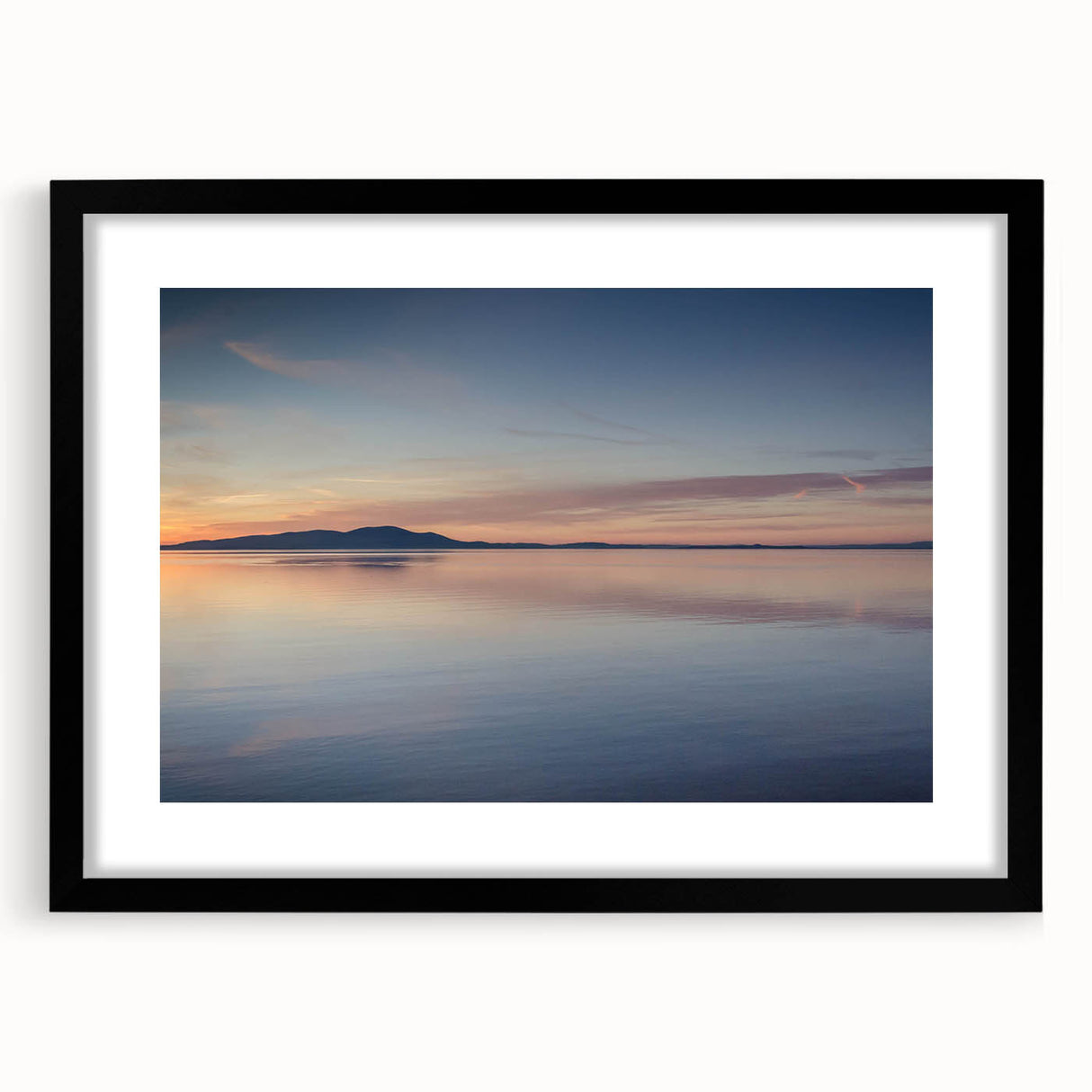Framed wall art collection showcasing a serene seascape design with a black mat, perfect for modern home decor. Ideal for living spaces or coastal-themed interiors.