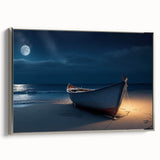 Framed canvas wall art showcasing a serene seascape design with silver accents, ideal for contemporary home decor, enhancing any living space with tranquility.