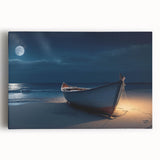 Stretched canvas wall art showcasing a serene seascape design with gentle waves and blue hues, perfect for coastal-themed decor, displayed from a front view.