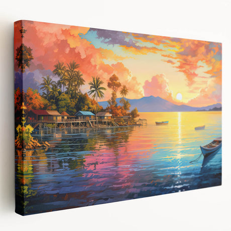 Stretched canvas wall art showcasing a serene seascape design with vibrant blues and natural textures, perfect for coastal-themed home decor.