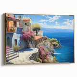 Framed canvas wall art from the Landscapes & Seascapes collection, showcasing a serene ocean view with gold accents, perfect for enhancing modern home decor.