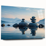 Acrylic glass wall art collection showcasing vibrant seascape and landscape designs, presented in a side view without pins, ideal for modern decor.