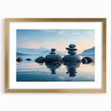 Framed wall art collection showcasing serene seascape design in soft blue and gold tones, perfect for coastal-themed decor, enhancing any living space.