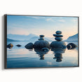 Framed canvas wall art collection showcasing serene seascapes and landscapes, featuring a sleek black frame and a side view that highlights the artwork's detail and depth. Perfect for enhancing home decor with nature-inspired elegance.