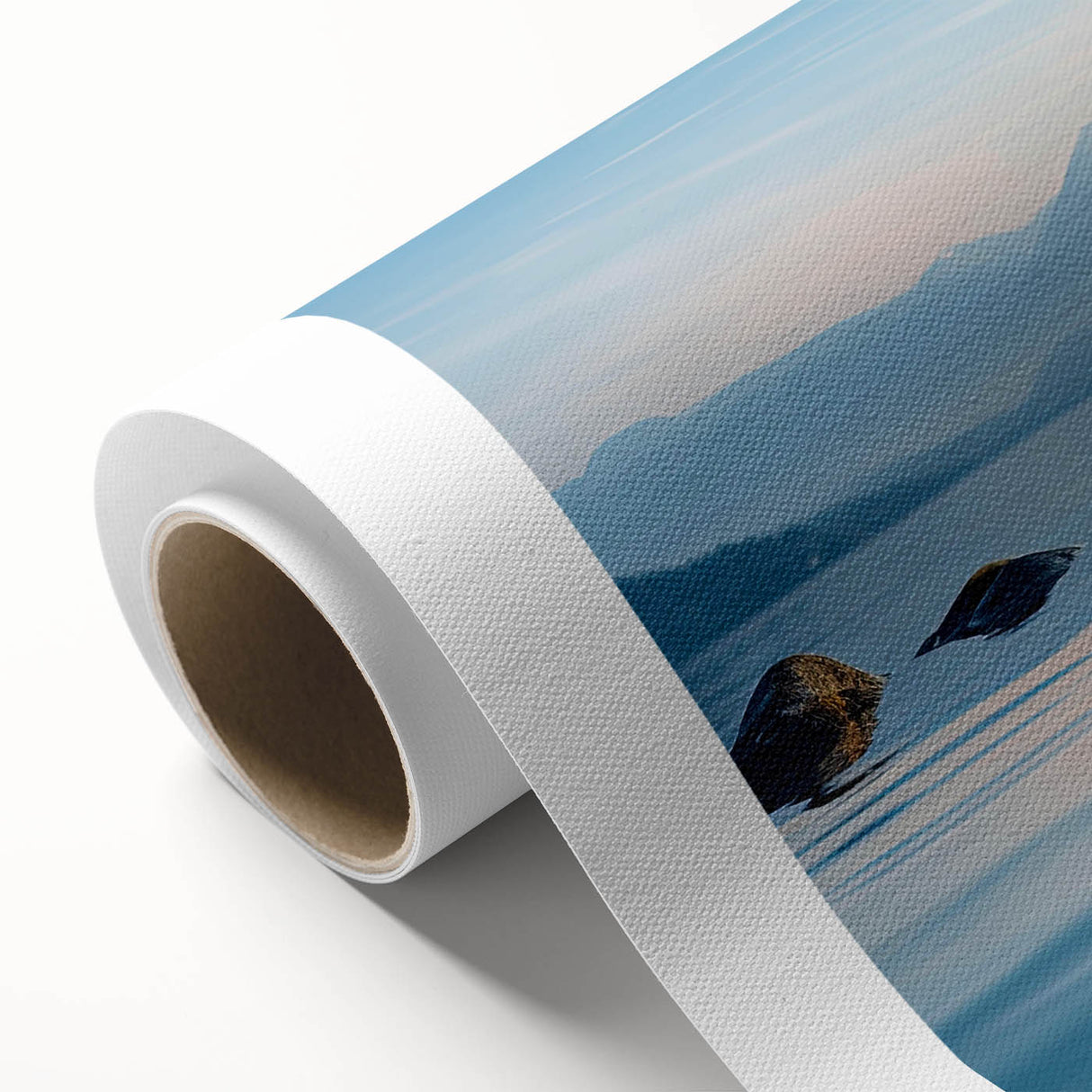 Vibrant rolled canvas wall art showcasing a captivating seascape design with dynamic waves and sunset hues, ideal for enhancing coastal-themed decor.