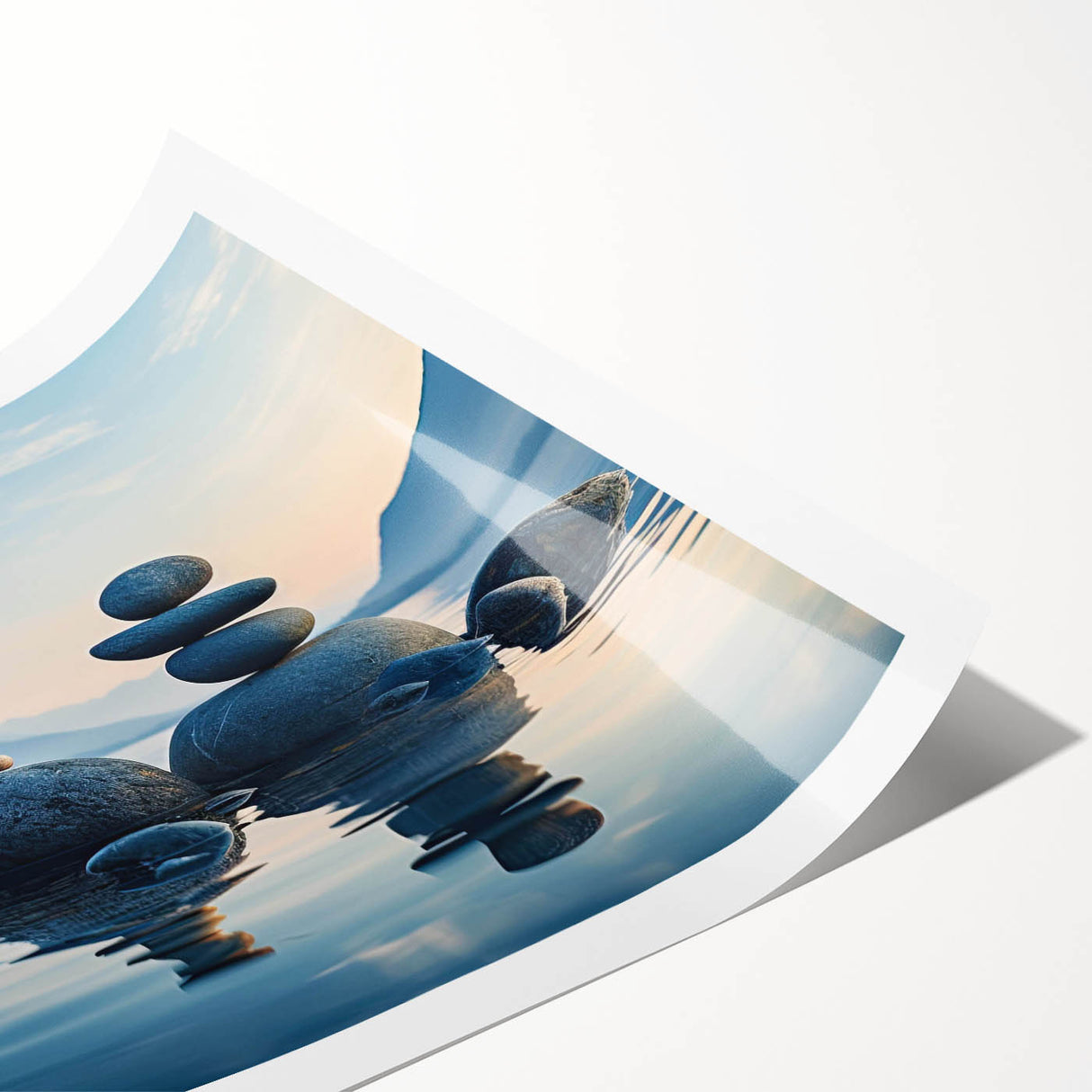 Rolled print showcasing a vibrant seascape design featuring rich blues and greens, ideal for coastal decor. Packaged securely in a cardboard tube for safe delivery.