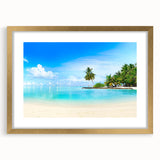 Framed wall art from the Landscapes & Seascapes collection, featuring a serene coastal scene with gold accents, perfect for enhancing home decor.