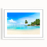 Framed wall art showcasing a serene seascape design with soft blue and white hues, presented in a sleek white frame with a mat for an elegant finish. Perfect for coastal decor enthusiasts seeking tranquility in their space.