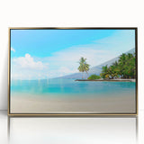 Framed acrylic wall art from the Landscapes & Seascapes collection, showcasing a serene coastal view with golden accents, perfect for modern home decor.