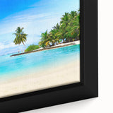 Framed canvas close-up showcasing a vibrant seascape design in blues and greens, perfect for coastal-themed home decor, highlighting intricate brushstrokes and textures.