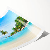 Rolled print showcasing a serene seascape design with vibrant blues and soft whites, ideal for home decor or office spaces, presented in a protective tube.