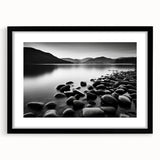 Black-framed wall art showcasing a vibrant seascape design with calming blues and greens, elegantly matted for a sophisticated look, perfect for home decor.