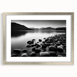 Framed wall art featuring a serene seascape design with a silver mat border, perfect for enhancing modern home decor. Ideal for living rooms or coastal themes.