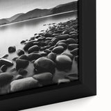 Close-up of a framed canvas painting showcasing a vibrant seascape with rich blues and greens, emphasizing intricate details and textures, perfect for home decor.