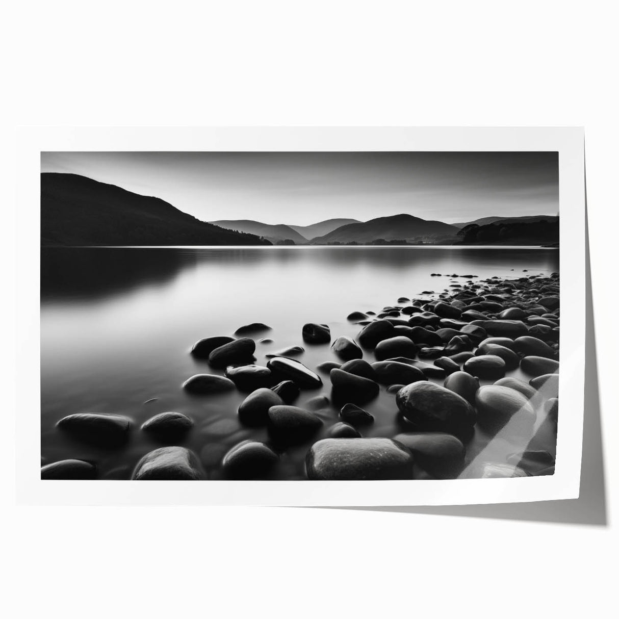 Vibrant rolled print of a serene coastal landscape, showcasing gentle waves and a colorful sunset, ideal for home decor and art enthusiasts.