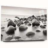 Acrylic glass wall art showcasing a vibrant seascape design, highlighting waves and coastal colors in a sleek, modern frame. Ideal for enhancing living spaces.