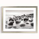 Framed wall art collection featuring a seascape design with a silver mat, showcasing tranquil ocean waves and a serene beach scene, perfect for home decor.