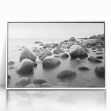 Framed acrylic wall art featuring a serene seascape design, showcasing vibrant blues and soft whites, ideal for coastal-themed decor or beach-inspired interiors.