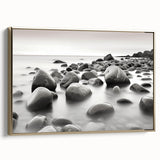 Framed canvas wall art from the Landscapes & Seascapes collection, showcasing a serene coastal scene with vibrant colors and a gold frame, ideal for home decor.