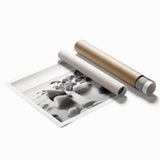 Rolled print showcasing a serene seascape design with vibrant blues and soft whites, perfect for coastal-themed decor, packaged securely in a cardboard tube.