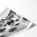 Vibrant rolled print of a seascape design showcasing tranquil blue ocean waves and a colorful sunset, perfect for coastal-themed decor. Packaged securely for delivery.