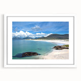 Framed wall art collection showcasing serene seascapes and landscapes in a stylish white mat, ideal for home decor enhancement and aesthetic appeal.