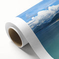 Stunning rolled canvas artwork showcasing a serene seascape design with vibrant blues and soft whites, perfect for coastal home decor, elegantly packaged in a secure tube.