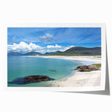 Rolled print of serene seascape wall art showcasing tranquil blue ocean waves and soft sandy beach, elegantly designed for modern home decor.