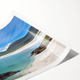 Vibrant rolled canvas print showcasing a serene seascape design, featuring soft blues and sandy tones, ideal for coastal-themed decor and ambiance.