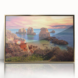 Framed acrylic wall art showcasing a stunning seascape design with vibrant blue tones and gold accents, perfect for enhancing modern interior decor.