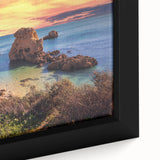 Framed canvas artwork showcasing a serene seascape design with vibrant blue hues and gentle waves, perfect for enhancing home decor and coastal themes.